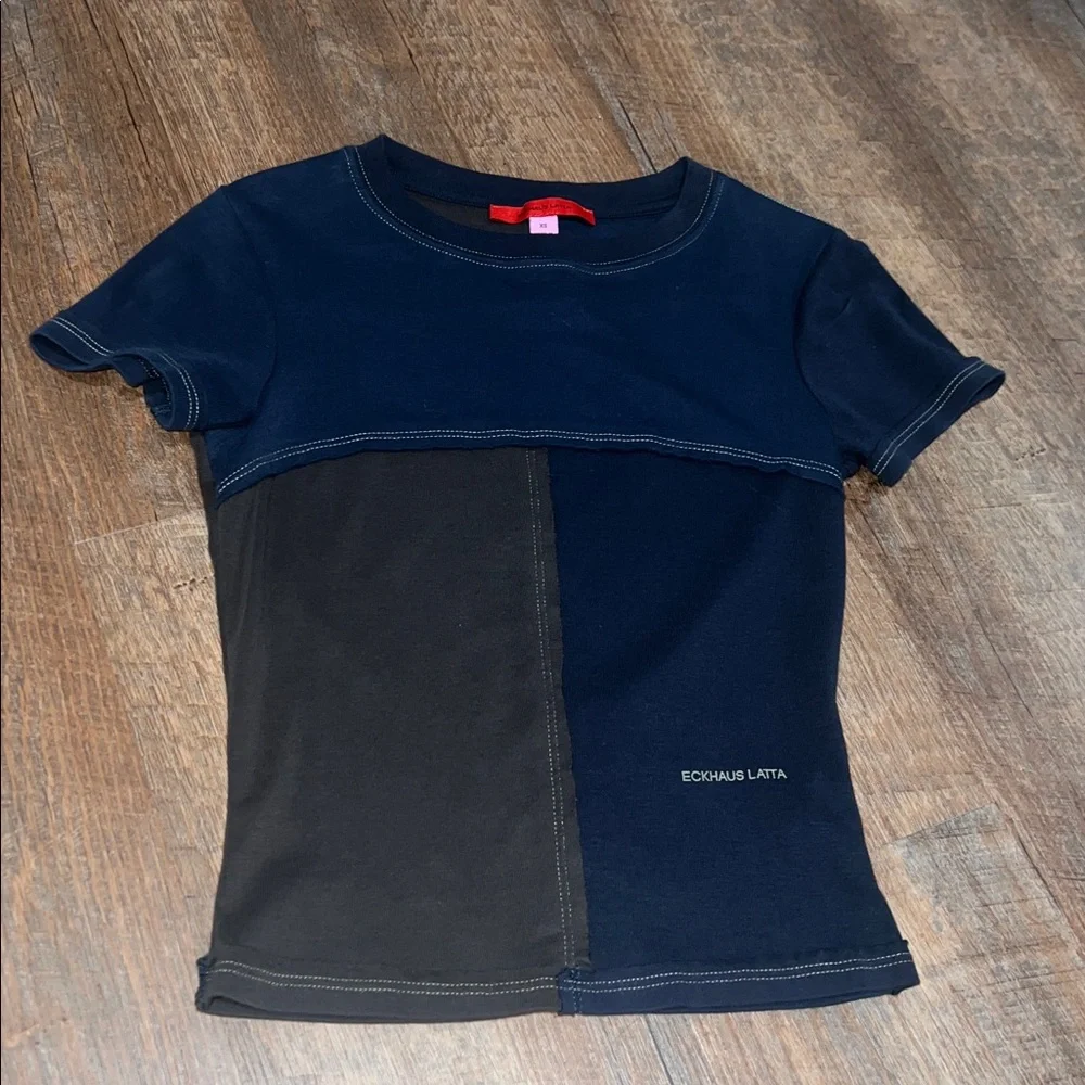 Eckhaus Latta Navy & Brown Lapped Baby T-Shirt - Picture 3 of 7